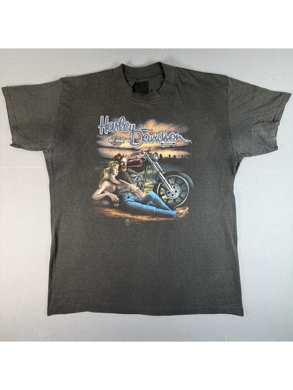 Vtg 80s 3D Emblem Harley Davidson Faded Distress Shirt L Texas Biker Grunge 90s